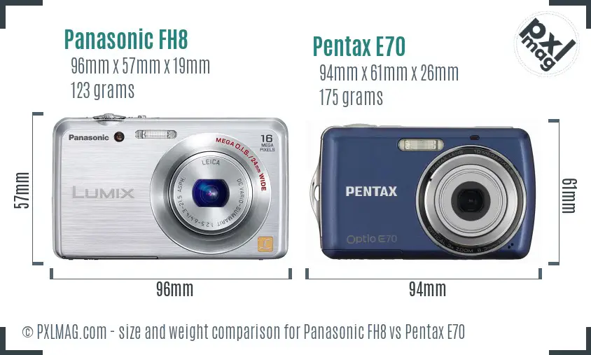 Panasonic FH8 vs Pentax E70 size comparison