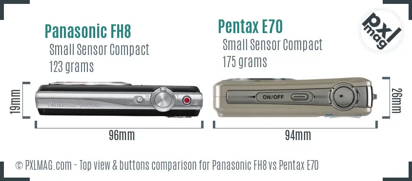 Panasonic FH8 vs Pentax E70 top view buttons comparison