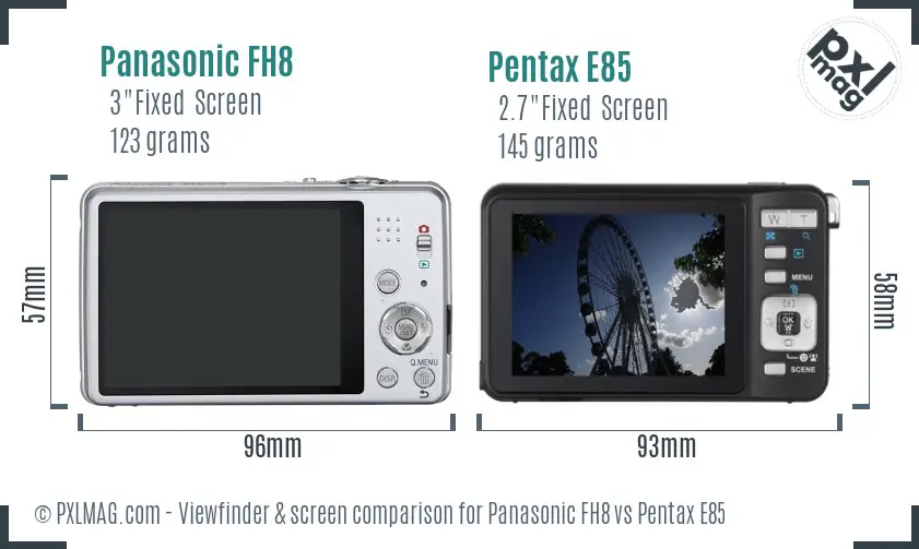 Panasonic FH8 vs Pentax E85 Screen and Viewfinder comparison