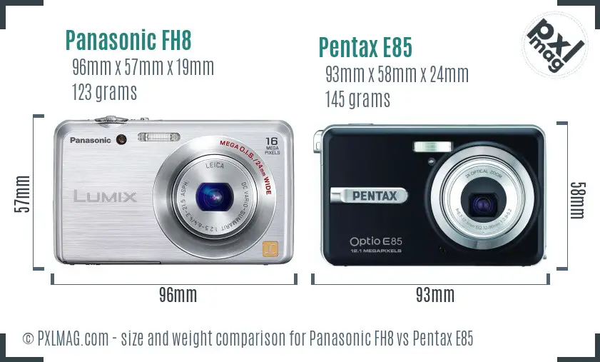 Panasonic FH8 vs Pentax E85 size comparison