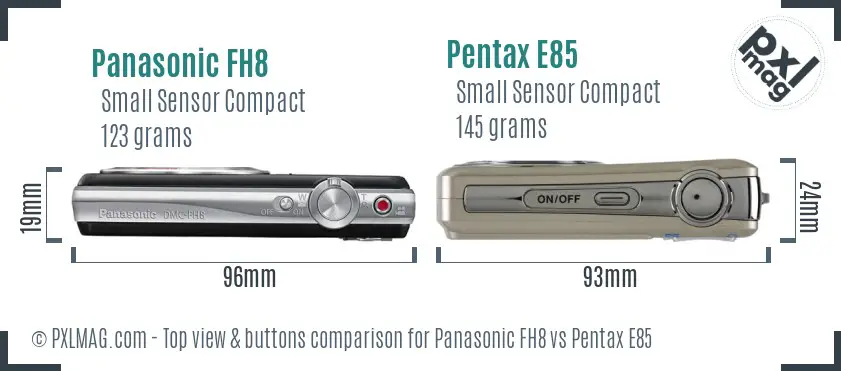 Panasonic FH8 vs Pentax E85 top view buttons comparison