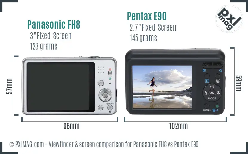 Panasonic FH8 vs Pentax E90 Screen and Viewfinder comparison