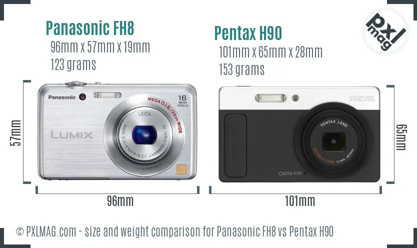 Panasonic FH8 vs Pentax H90 size comparison