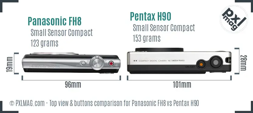 Panasonic FH8 vs Pentax H90 top view buttons comparison