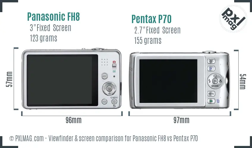 Panasonic FH8 vs Pentax P70 Screen and Viewfinder comparison