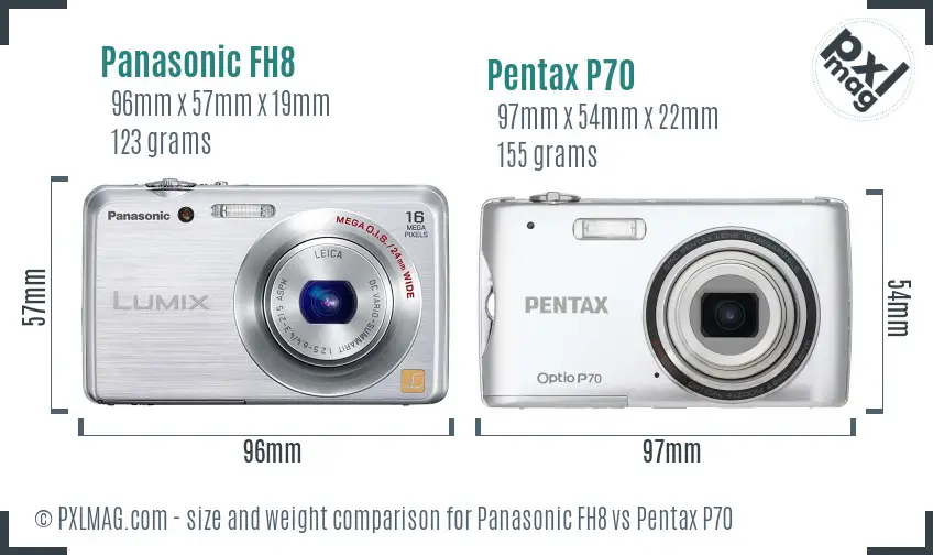 Panasonic FH8 vs Pentax P70 size comparison