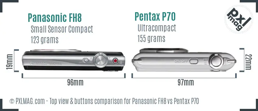 Panasonic FH8 vs Pentax P70 top view buttons comparison