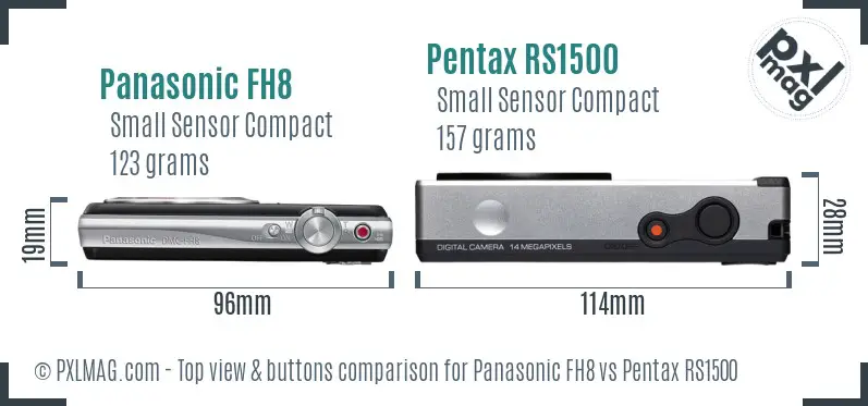 Panasonic FH8 vs Pentax RS1500 top view buttons comparison