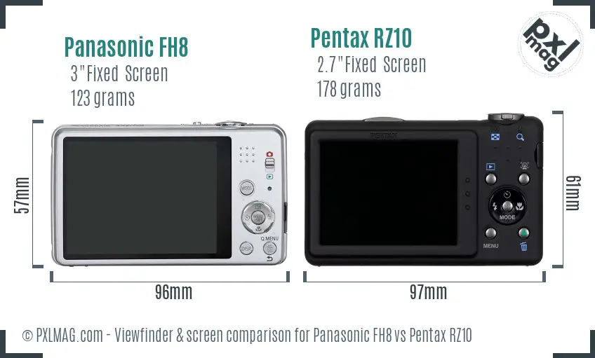 Panasonic FH8 vs Pentax RZ10 Screen and Viewfinder comparison