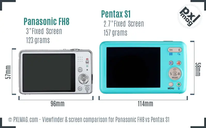 Panasonic FH8 vs Pentax S1 Screen and Viewfinder comparison