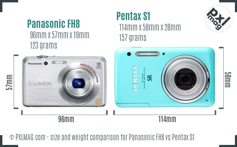 Panasonic FH8 vs Pentax S1 size comparison