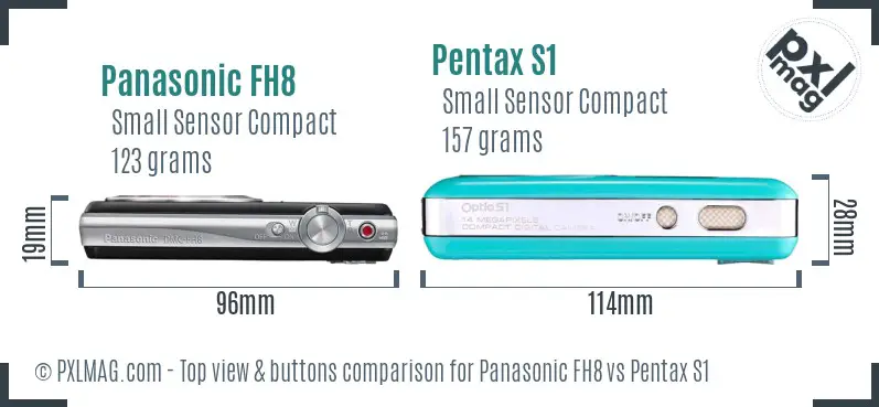 Panasonic FH8 vs Pentax S1 top view buttons comparison