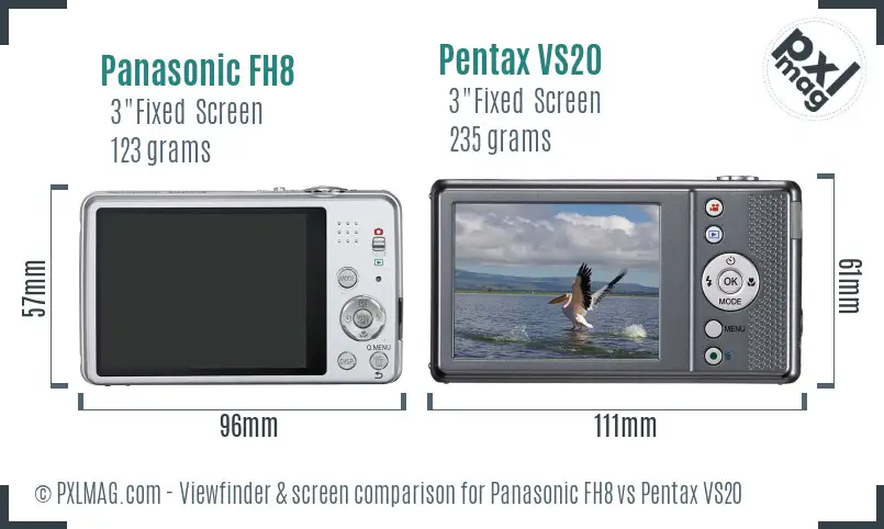 Panasonic FH8 vs Pentax VS20 Screen and Viewfinder comparison