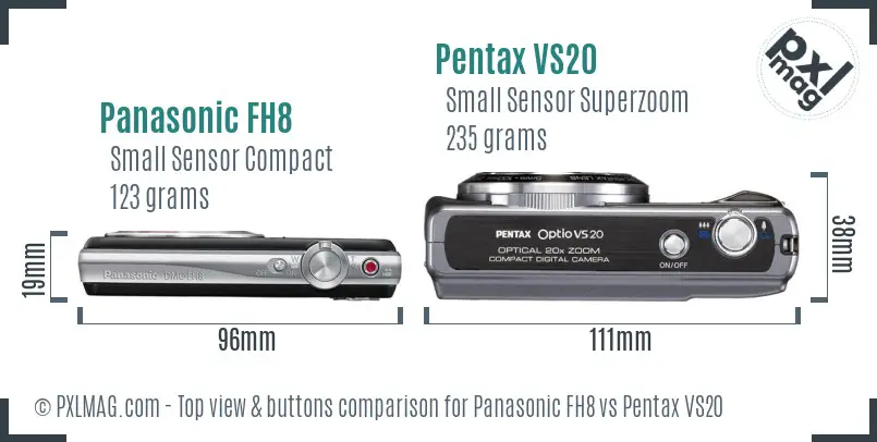 Panasonic FH8 vs Pentax VS20 top view buttons comparison