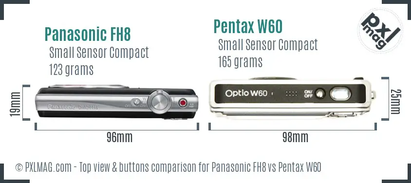 Panasonic FH8 vs Pentax W60 top view buttons comparison