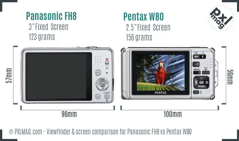 Panasonic FH8 vs Pentax W80 Screen and Viewfinder comparison