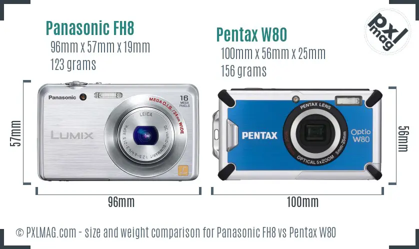 Panasonic FH8 vs Pentax W80 size comparison