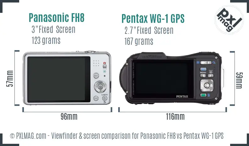 Panasonic FH8 vs Pentax WG-1 GPS Screen and Viewfinder comparison