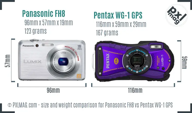 Panasonic FH8 vs Pentax WG-1 GPS size comparison
