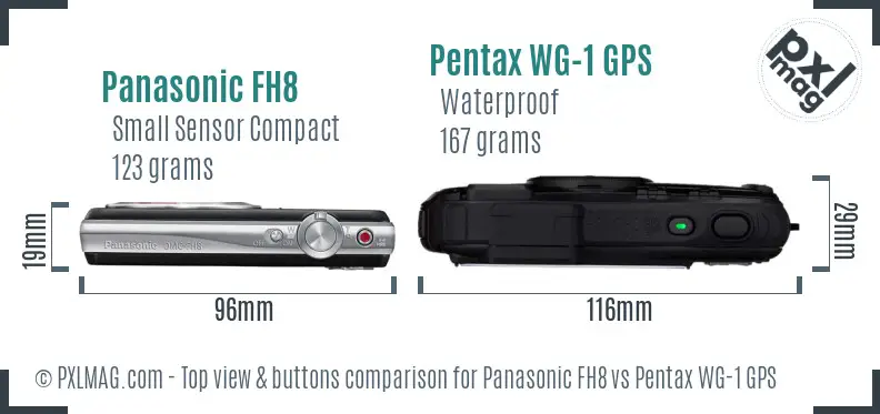 Panasonic FH8 vs Pentax WG-1 GPS top view buttons comparison