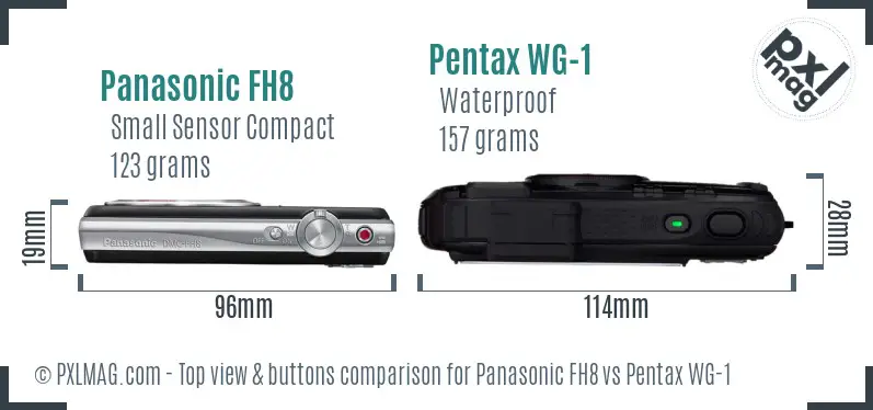 Panasonic FH8 vs Pentax WG-1 top view buttons comparison
