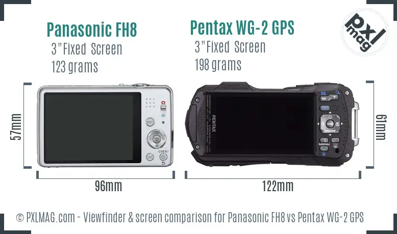 Panasonic FH8 vs Pentax WG-2 GPS Screen and Viewfinder comparison