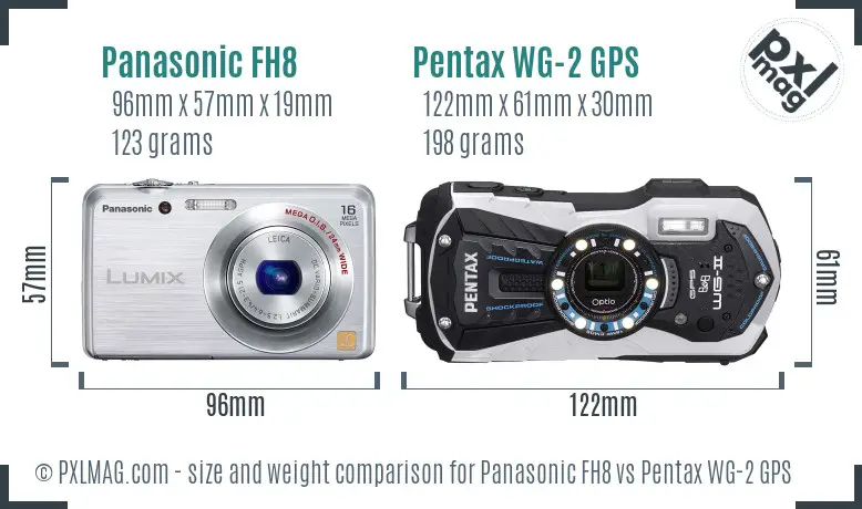 Panasonic FH8 vs Pentax WG-2 GPS size comparison