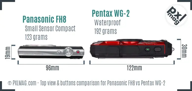 Panasonic FH8 vs Pentax WG-2 top view buttons comparison