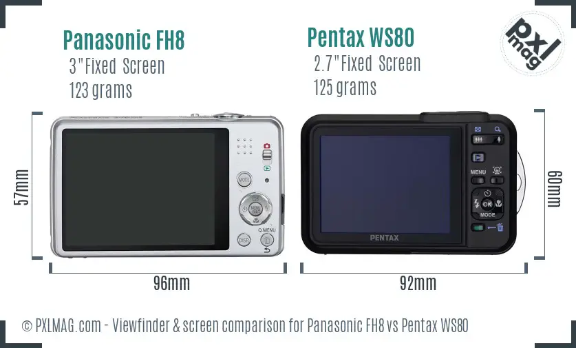 Panasonic FH8 vs Pentax WS80 Screen and Viewfinder comparison