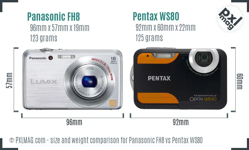 Panasonic FH8 vs Pentax WS80 size comparison