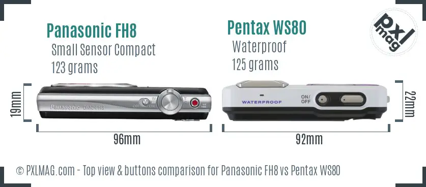 Panasonic FH8 vs Pentax WS80 top view buttons comparison