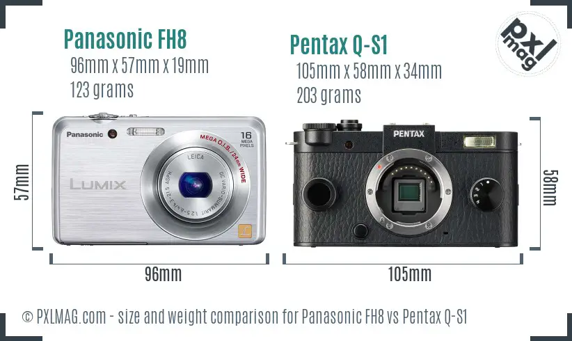 Panasonic FH8 vs Pentax Q-S1 size comparison