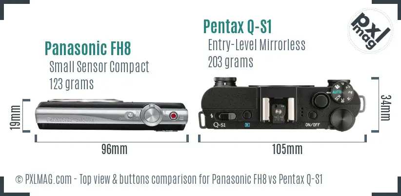 Panasonic FH8 vs Pentax Q-S1 top view buttons comparison