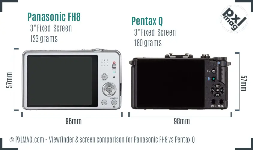 Panasonic FH8 vs Pentax Q Screen and Viewfinder comparison