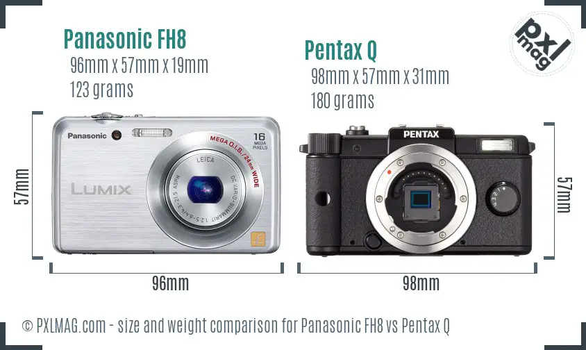 Panasonic FH8 vs Pentax Q size comparison