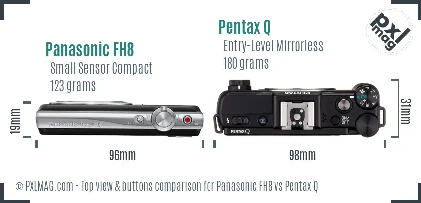 Panasonic FH8 vs Pentax Q top view buttons comparison