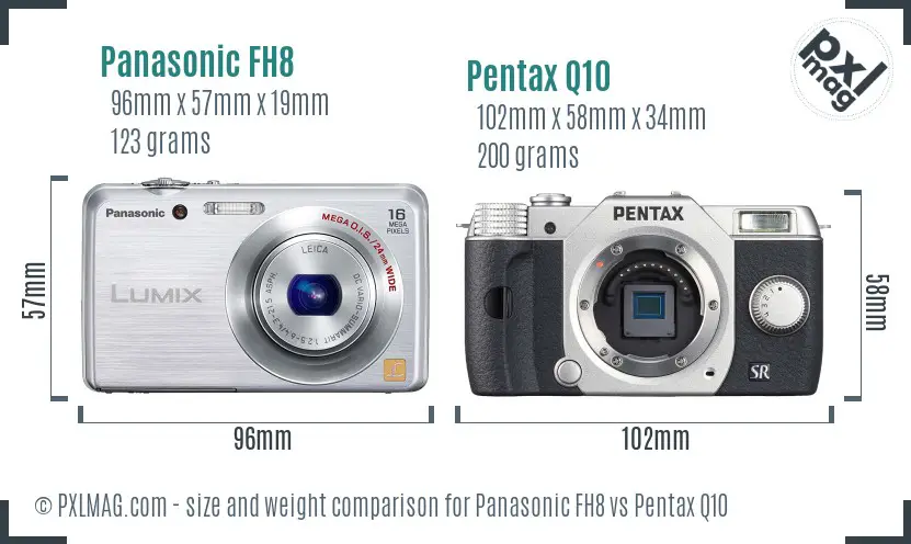 Panasonic FH8 vs Pentax Q10 size comparison