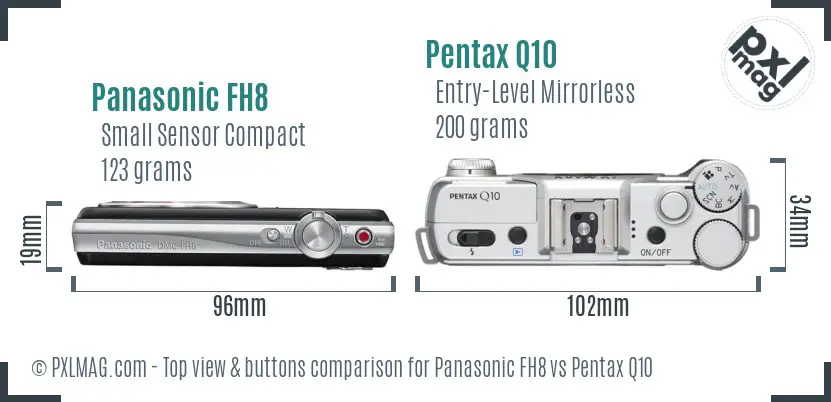 Panasonic FH8 vs Pentax Q10 top view buttons comparison