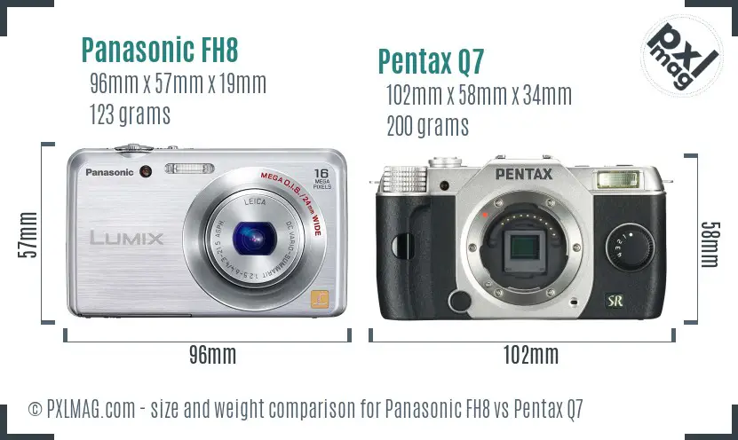 Panasonic FH8 vs Pentax Q7 size comparison
