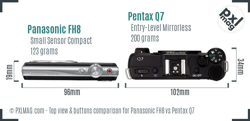 Panasonic FH8 vs Pentax Q7 top view buttons comparison