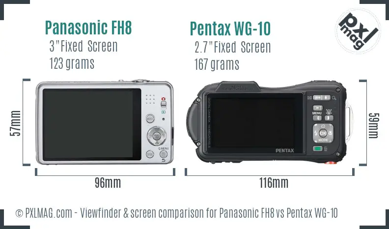 Panasonic FH8 vs Pentax WG-10 Screen and Viewfinder comparison
