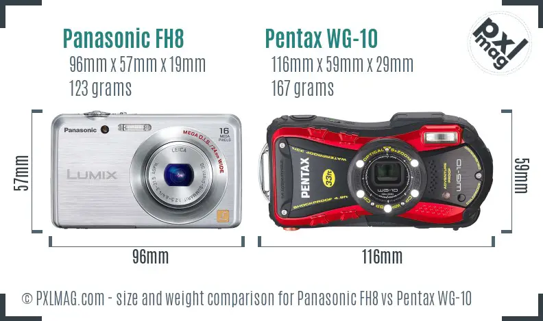 Panasonic FH8 vs Pentax WG-10 size comparison