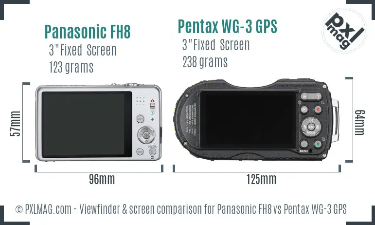 Panasonic FH8 vs Pentax WG-3 GPS Screen and Viewfinder comparison
