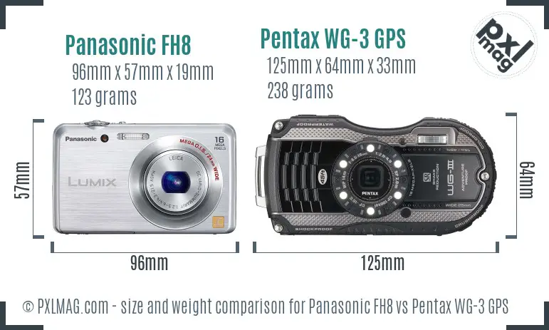 Panasonic FH8 vs Pentax WG-3 GPS size comparison Panasonic FH8 vs Pentax WG-3 GPS size comparison