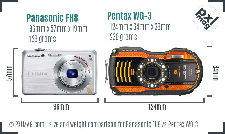 Panasonic FH8 vs Pentax WG-3 size comparison
