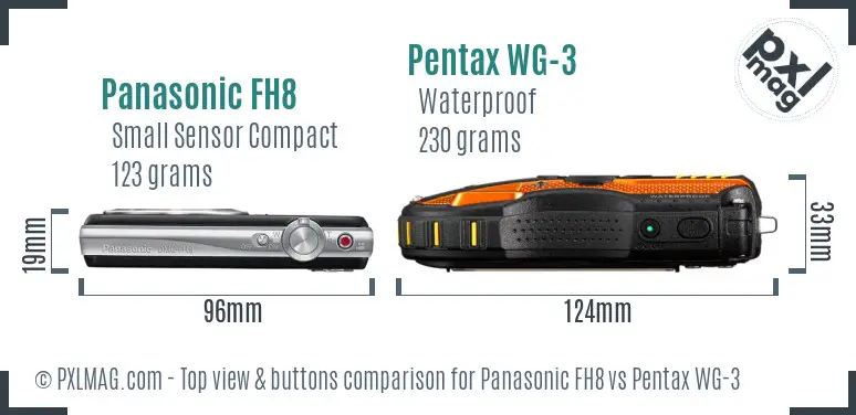 Panasonic FH8 vs Pentax WG-3 top view buttons comparison