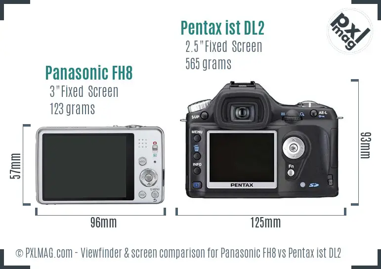 Panasonic FH8 vs Pentax ist DL2 Screen and Viewfinder comparison