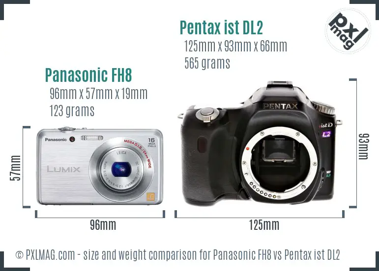 Panasonic FH8 vs Pentax ist DL2 size comparison