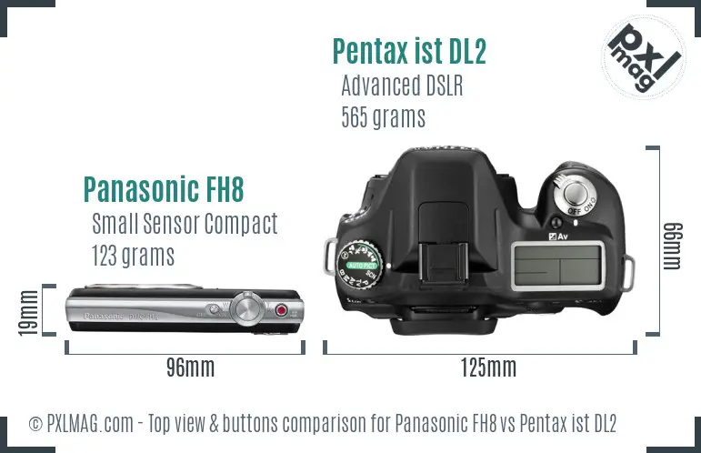 Panasonic FH8 vs Pentax ist DL2 top view buttons comparison