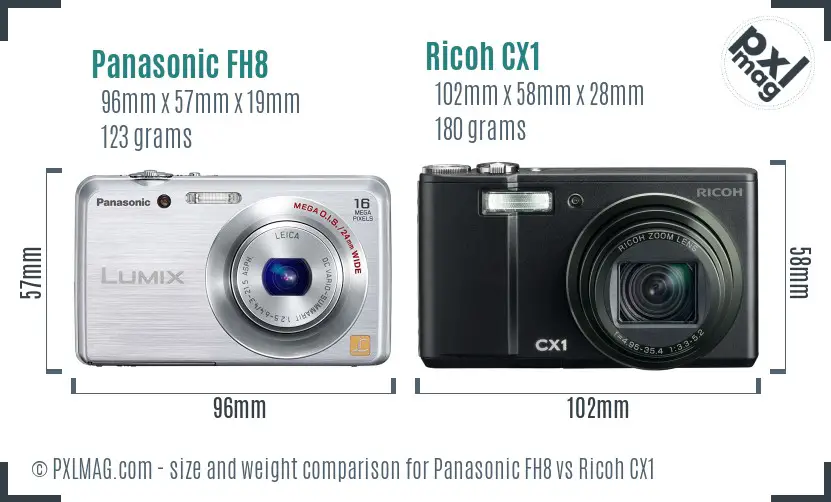 Panasonic FH8 vs Ricoh CX1 size comparison